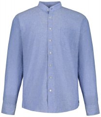 JP1880 790394 Camisa de lino mixto de manga larga con cuello mao Azul grisáceo TALL