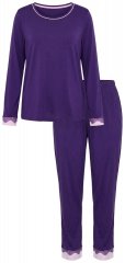 Ulla Popken 812441 Pijama de manga larga con encaje Azul real