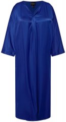 Ulla Popken 821110 Vestido de satén de manga corta con cuello de pico Azul marino