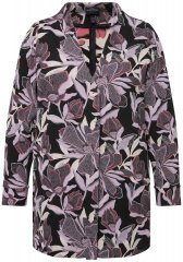 Ulla Popken 823967 Blazer de jacquard floral con manga 3/4 Negro