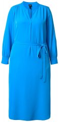 Ulla Popken 831004 Vestido midi de manga larga con cuello de pico Azul real