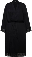 Ulla Popken 834837 Albornoz kimono con encaje Negro