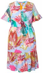 Ulla Popken 836746 Vestido midi de flores con volantes Azul claro