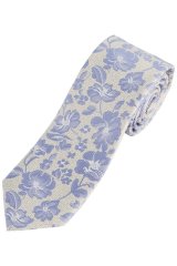 JP1880 837693 Corbata de seda de flores extralarga Gris azulado