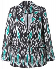 Ulla Popken 839961 Blazer estampado de mezcla de lino Negro