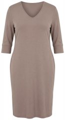 Ulla Popken 841952 Vestido de felpa con cuello de pico Marrón claro