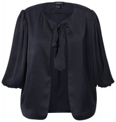 Ulla Popken 842712 Blazer corto con lazada y mangas con volantes Negro