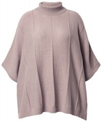 Ulla Popken 844996 Poncho de canalé de merino con cuello vuelto Marrón claro