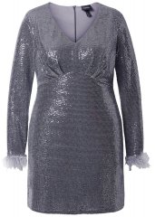 Ulla Popken 845145 Vestido de lentejuelas con cuello de pico Plateado