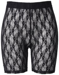 Ulla Popken 845290 Pantalón corto antirrozaduras de flores con encaje Negro
