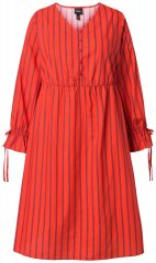 Ulla Popken 845863 Vestido midi de rayas con cinturón anudado Coral