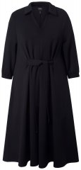 Ulla Popken 846373 Vestido midi con cinturón anudado Negro