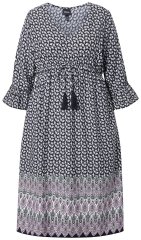 Ulla Popken 847798 Vestido midi evasé con cuello de pico Negro