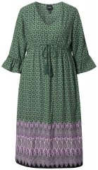 Ulla Popken 847798 Vestido midi evasé con cuello de pico Verde oscuro