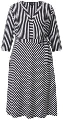 Ulla Popken 848052 Vestido midi de rayas con cinturón anudado Negro