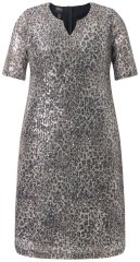 Ulla Popken 848137 Vestido de lentejuelas con estampado animal Beige