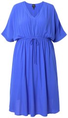Ulla Popken 848224 Vestido largo de manga corta con cuello de pico Azul