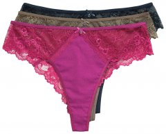 Ulla Popken 848522 Tangas con encaje pack de 3 Morado oscuro