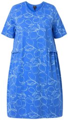 Ulla Popken 850204 Vestido camiseta estampado con volantes Azul