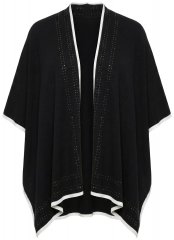 Ulla Popken 851127 Poncho de punto abierto con ribete de strass Negro