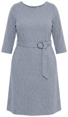 Ulla Popken 851666 Vestido midi de rayas con manga 3/4 Gris jaspeado