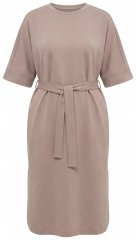 Ulla Popken 852288 Vestido midi de manga corta con cinturón anudado Marrón claro