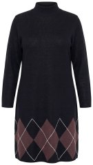 Ulla Popken 852597 Vestido de punto estampado con cuello alto Negro