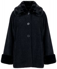 Ulla Popken 852644 Chaqueta capa con ribete de pelo sintético Negro