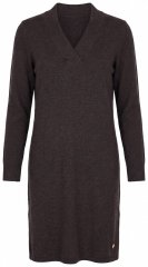 Ulla Popken 853077 Vestido de punto de manga larga con cuello de pico Marrón caoba