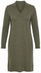 Ulla Popken 853077 Vestido de punto de manga larga con cuello de pico Caqui