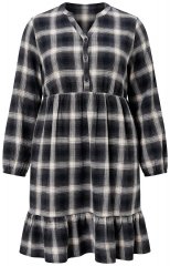 Ulla Popken 853728 Vestido de cuadros con volantes Negro