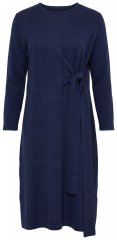 Ulla Popken 853760 Vestido de punto de manga larga con cinturón anudado Azul marino