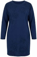 Ulla Popken 853877 Vestido de felpa de flores Azul marino