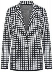 Ulla Popken 855173 Blazer de punto a cuadros Blanco roto