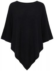 Ulla Popken 855277 Poncho de punto con bajo en pico y cuello barco Negro