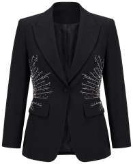 Ulla Popken 855550 Blazer entallado con piedras brillantes Negro