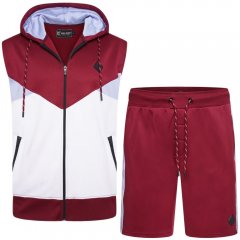 Kam Jeans TS006 Retro Pannelled Tracky Set (Shorts/Sleeveless Hoodie) Red