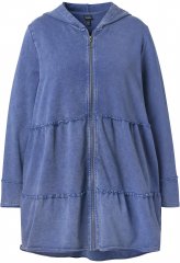Ulla Popken Tiered Flounce Panel Zip Up Hoodie Atlantic Blue