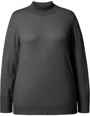 Ulla Popken Long Sleeves Mock Turtleneck Sweater Charcoal Grey Melange