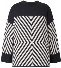 Ulla Popken Graphic Stripe Long Sleeve Turtleneck Sweater Black