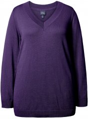 Ulla Popken Soft Fine Knit Pullover V-Neck Sweatshirt Deep Violet
