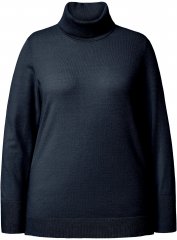 Ulla Popken Turtleneck Ribbed Trim Long Sleeve Sweater Navy
