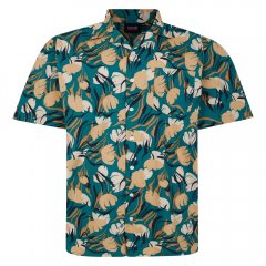 Espionage SH433 camisa de manga corta con estampado floral abstracto verde/topo