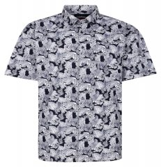 Espionage SH462 Camisa con estampado de hojas azul marino/blanco