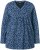 Ulla Popken Geometric Print 3/4 Sleeve Pleated Tee Navy Blue - Camisetas estampadas para mujer - 