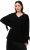 Ulla Popken Lace-Up Cuff Long Sleeve V-Neck Sweater Black - Sudaderas y hoodies - 
