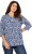 Ulla Popken Floral 3/4 Sleeve V-Neck A-Line Tee Blue - Camisetas - 