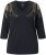 Ulla Popken Feather Beadwork 3/4 Sleeve Top Black - Camisetas estampadas para mujer - 