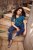 Ulla Popken Tile Print Short Sleeve Pleated Tee Teal - Camisetas estampadas para mujer - 