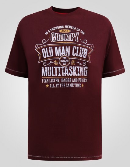 D555 Baldwin Grumpy Old Man Club Print Crew Neck T-shirt Burgundy/ Black Twist - Camisetas - Camisetas - 2XL-14XL
